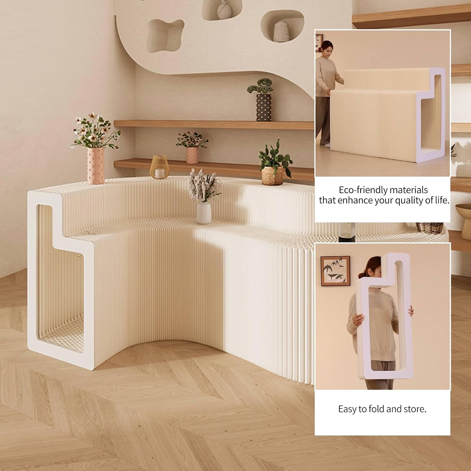HELLOpoper Folding Room Partition Screen in Kraft Paper Material, Multi-Purpose Offices,Living Rooms, and Beauty Salons,Partition Screen.