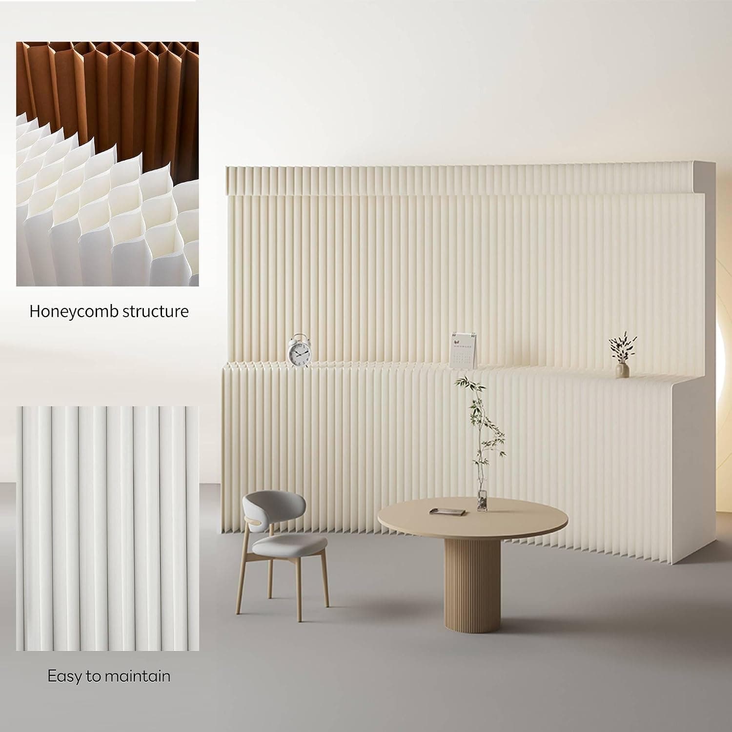 HELLOpoperFolding Room Partition Screen in Kraft Paper Material, Multi-Purpose for Offices, Living Rooms, and Beauty Salons,Partition Screen