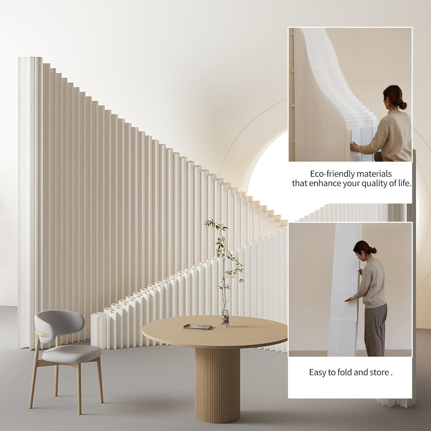 HELLOpoper Room Divider Privacy Screen Foldable partition Wall Kraft Paper, Transformable for Offices, Living Rooms and Beauty Salons