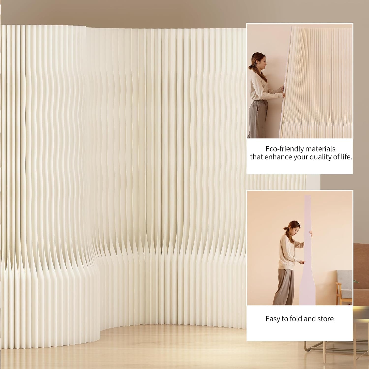 HELLOpoperRoom Divider Privacy Screen Foldable partition Wall Kraft Paper, Living Rooms,Transformable for Offices,and Beauty Salons