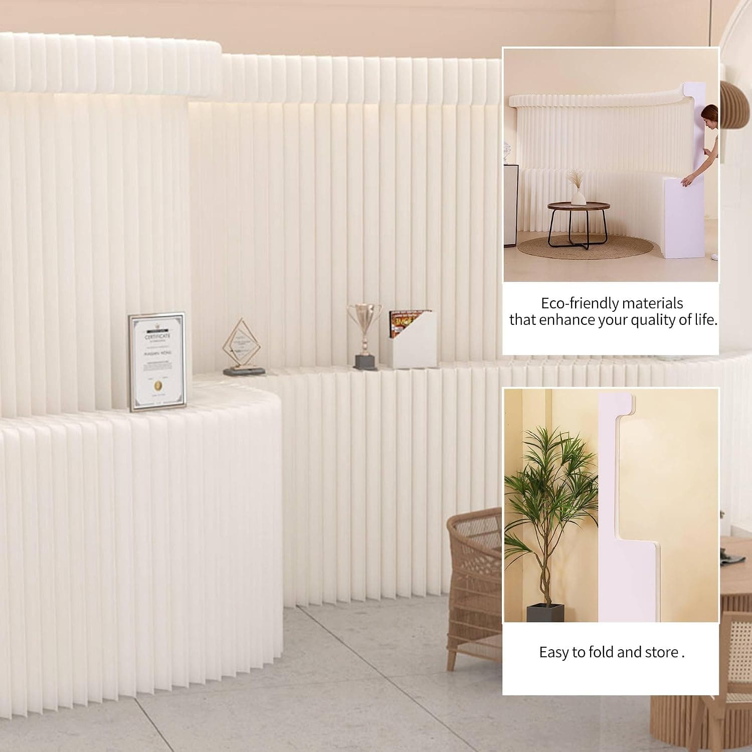 HELLOpoperFolding Room Partition Screen in Kraft Paper Material, Multi-Purpose for Offices, Living Rooms, and Beauty Salons,Partition Screen