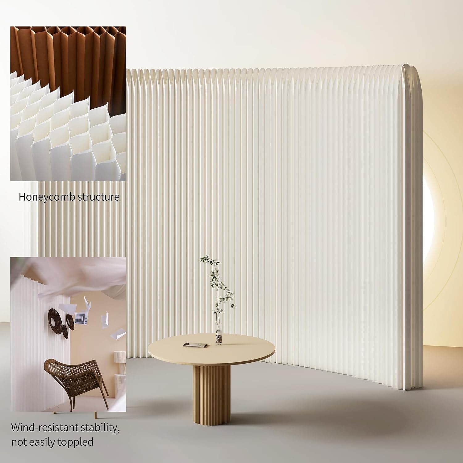 HELLOpoper Folding Room Partition Screen in Kraft Paper Material, Multi-Purpose for Offices, Living Rooms, and Beauty Salons Freestanding Partition Screen 9