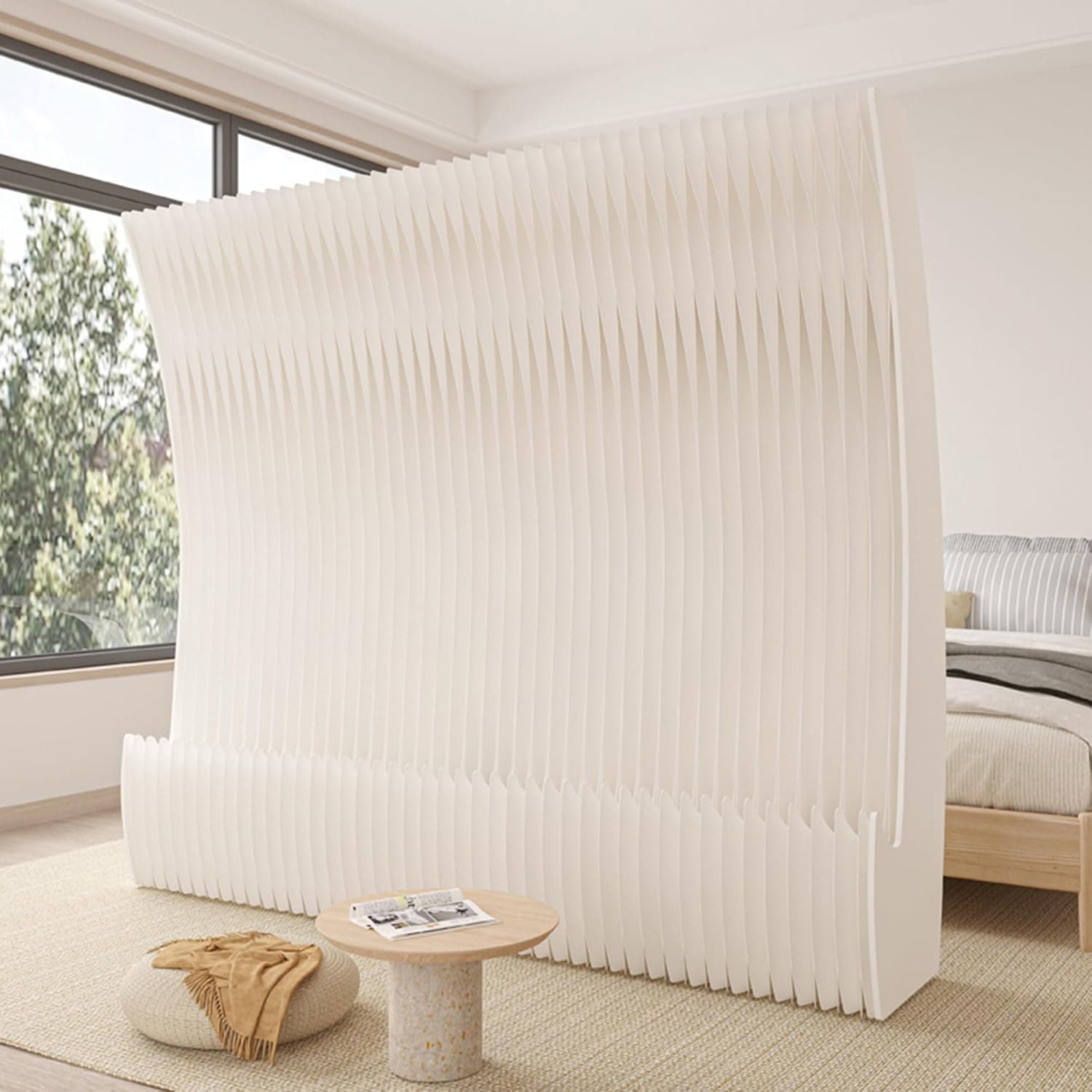 HELLOpoper Standalone partition Screen, a Multifunctional Folding Room Divider Made of Kraft Paper, Suitable for Various Settings Such as Living Rooms, Offices, and Beauty Salons.
