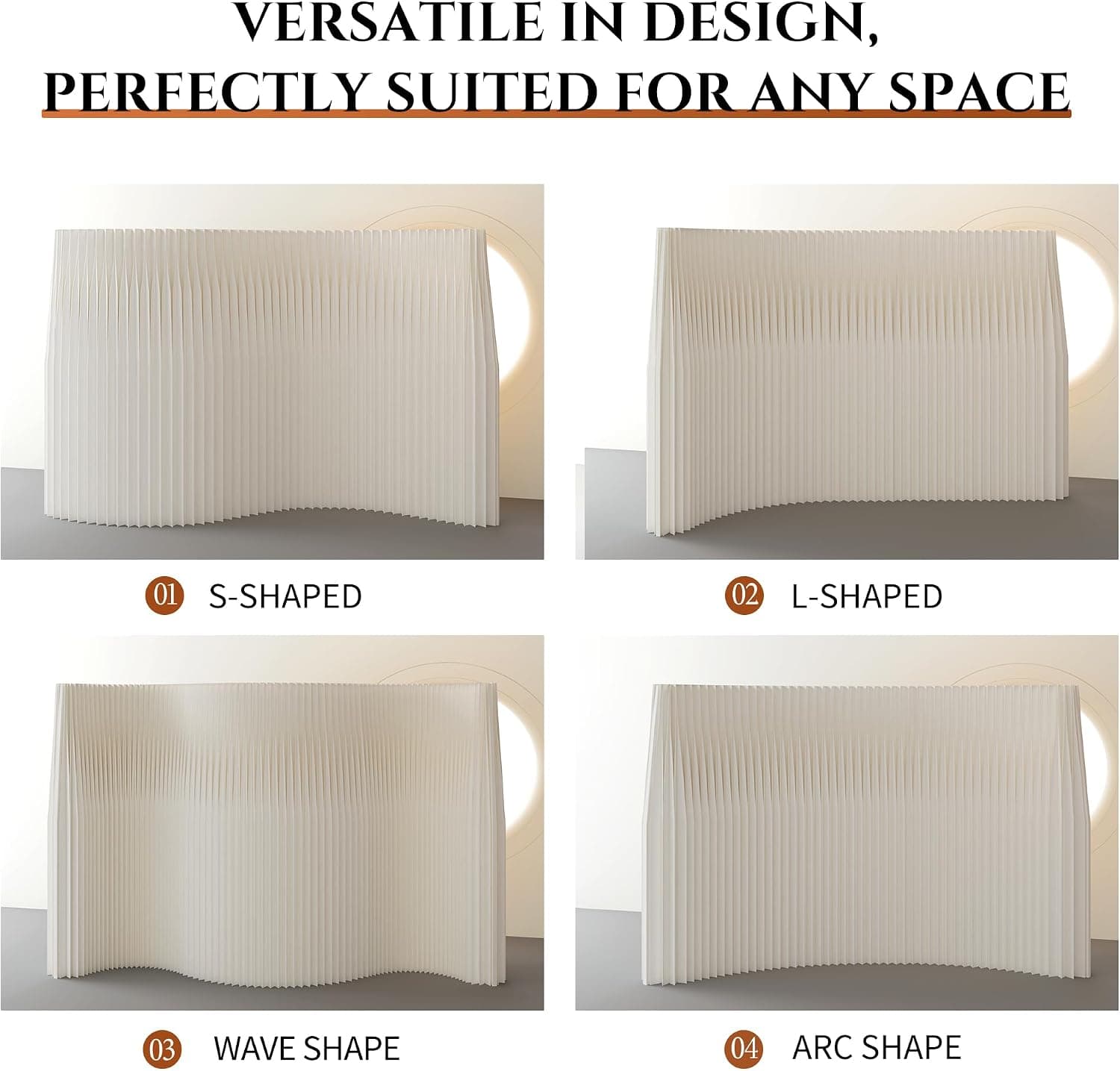 Paper Room Divider, Foldable Privacy Screen Partition Wall, Portable Temporary Wall Divider for Office Dorm Studio, Stable Trapezoid Base Space Saving Separator, White