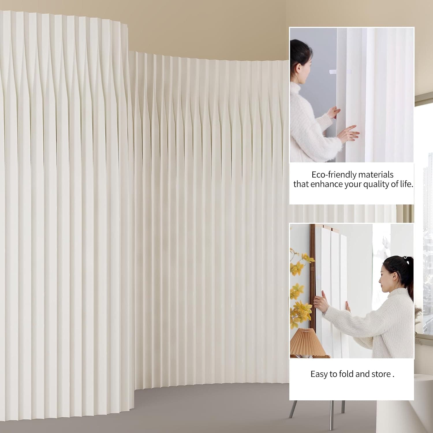 HELLOpoperFolding Room Partition Screen in Kraft Paper Material Multi-Purpose for Offices, Living Rooms and Beauty Salons, Freestanding Partition Screen
