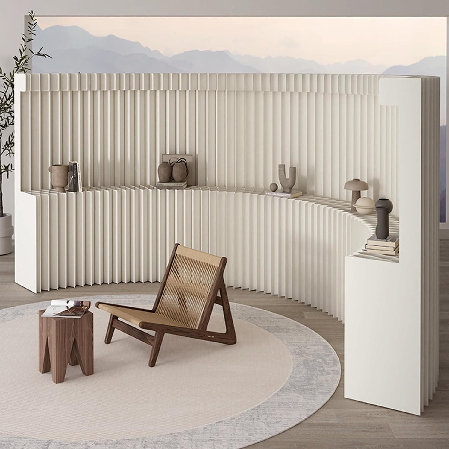HELLOpoperFolding Room Partition Screen in Kraft Paper Material, Multi-Purpose for Offices, Living Rooms, and Beauty Salons,Partition Screen