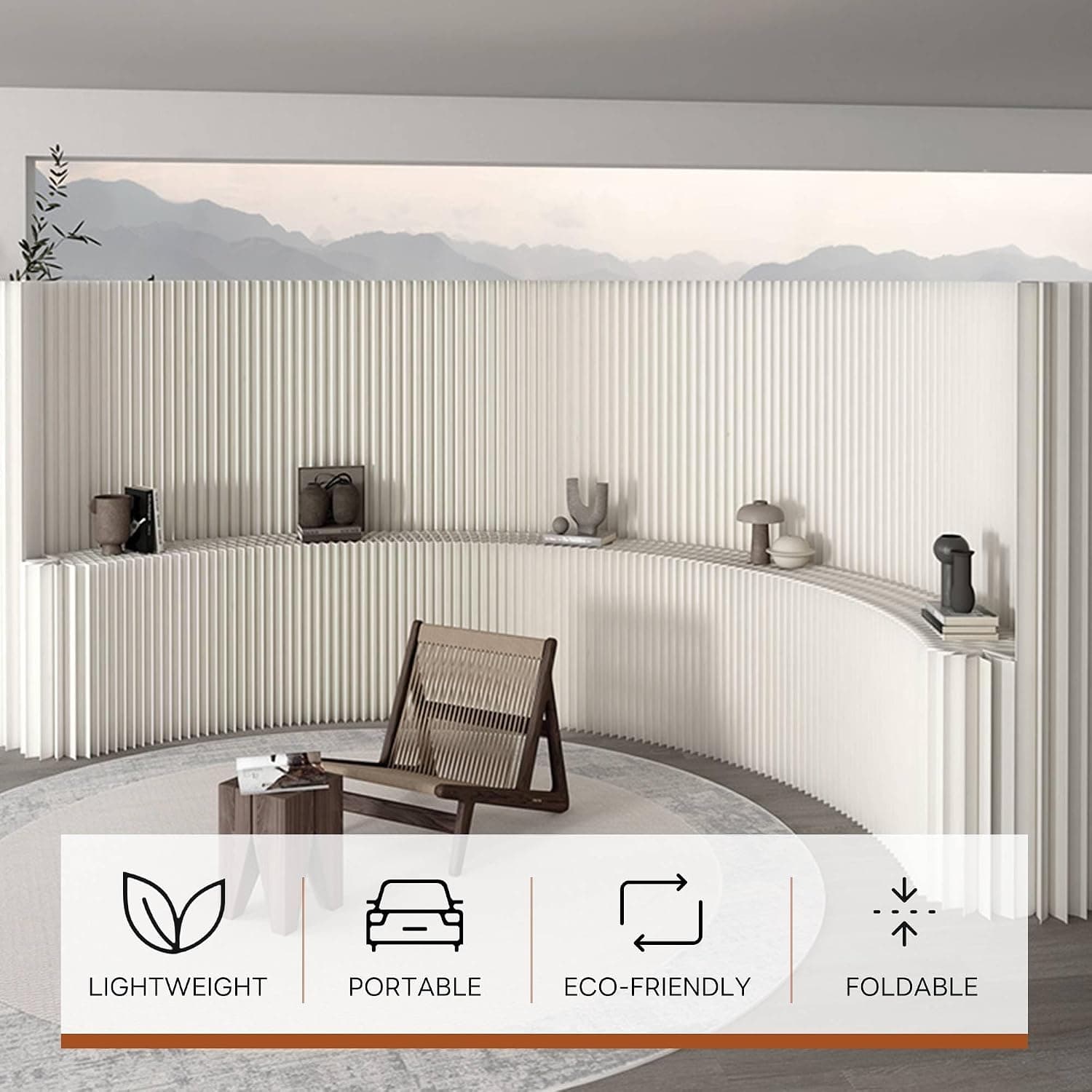 Paper Room Divider with Shelves, Folding Privacy Screen for Room Separation, Portable Temporary Partition Wall for Home, Office, Retail &amp; Commercial Use