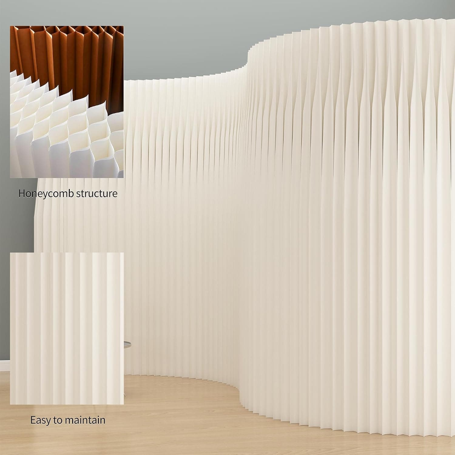 HELLOpoperFolding Room Partition Screen in Kraft Paper Material Multi-Purpose for Offices, Living Rooms and Beauty Salons, Freestanding Partition Screen