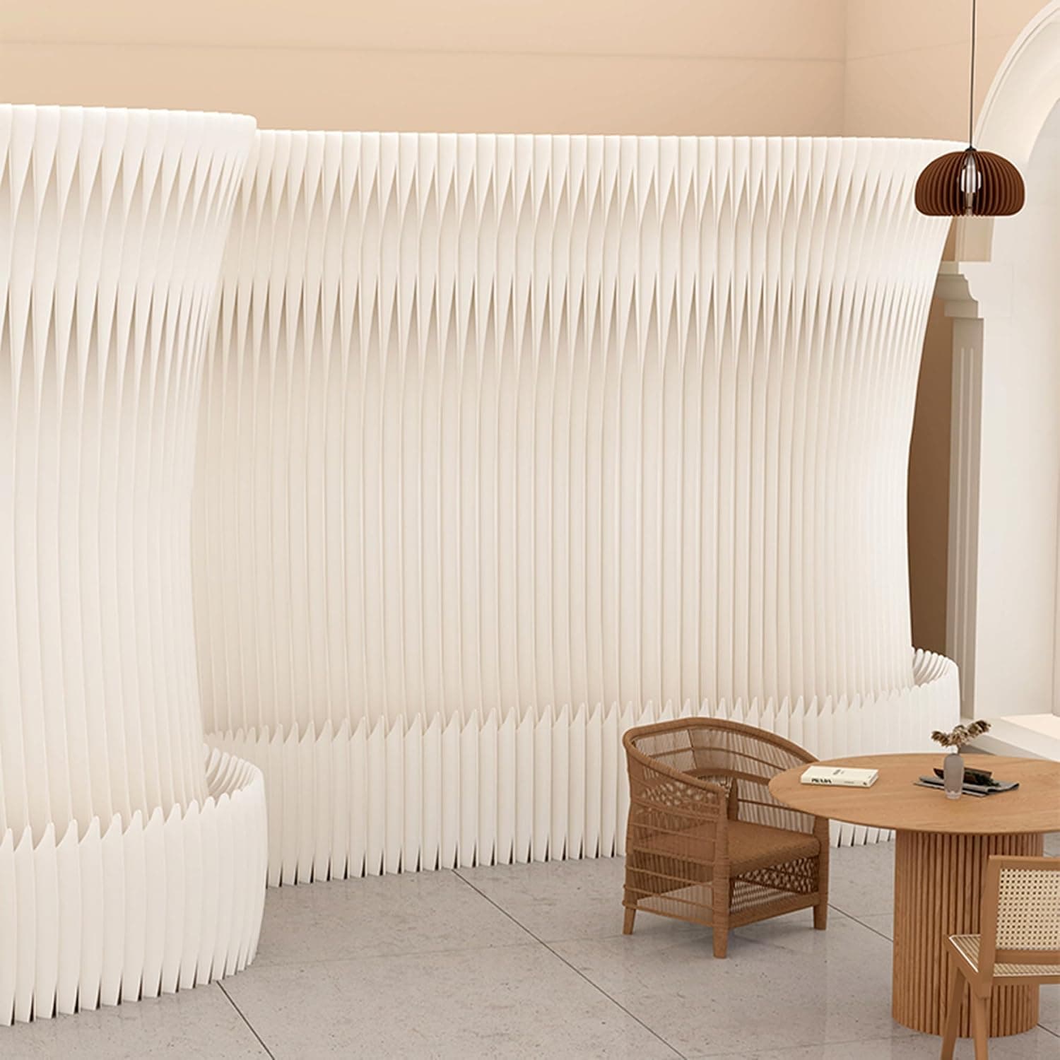 HELLOpoper Standalone partition Screen, a Multifunctional Folding Room Divider Made of Kraft Paper, Suitable for Various Settings Such as Living Rooms, Offices, and Beauty Salons.
