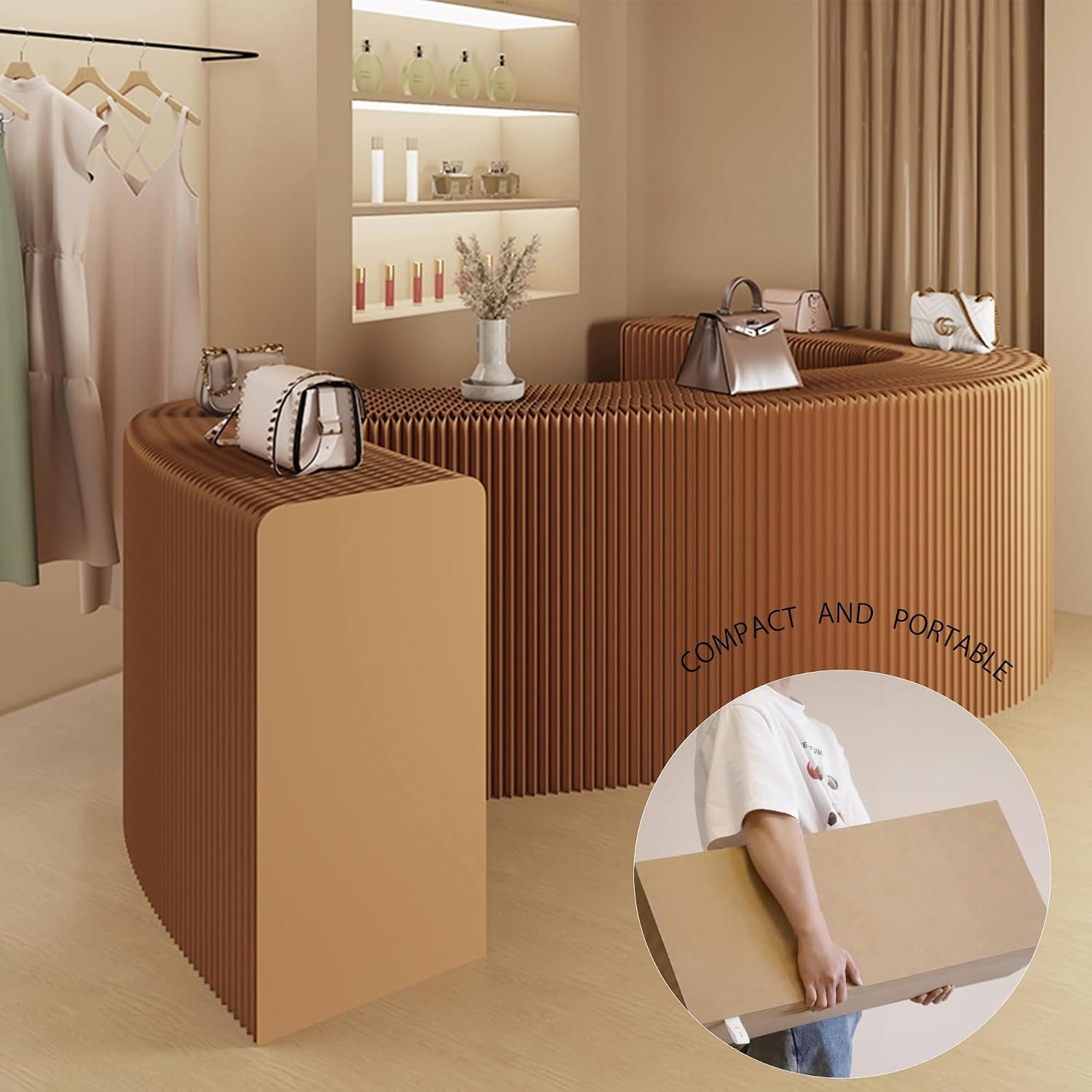HELLOpoper Folding Room Partition Screen in Kraft Paper Material, Multi-Purpose for Offices, Living Rooms, and Beauty Salons, Partition Screen