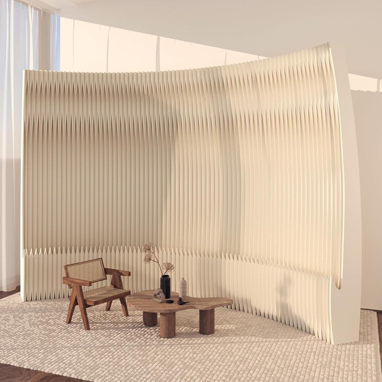 HELLOpoper Standalone partition Screen, a Multifunctional Folding Room Divider Made of Kraft Paper, Suitable for Various Settings Such as Living Rooms, Offices, and Beauty Salons.