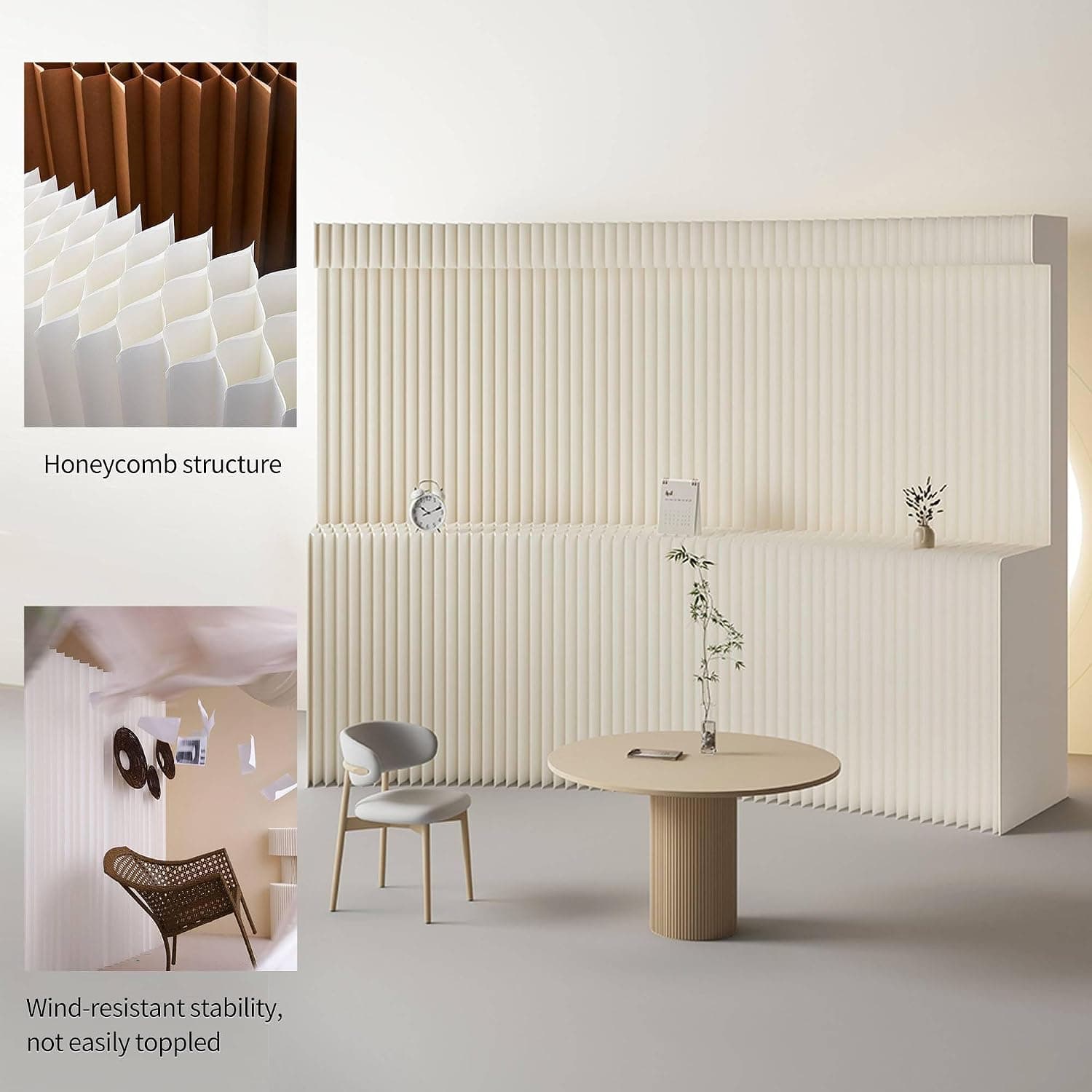 HELLOpoperFolding Room Partition Screen in Kraft Paper Material, Multi-Purpose for Offices, Living Rooms, and Beauty Salons,Partition Screen