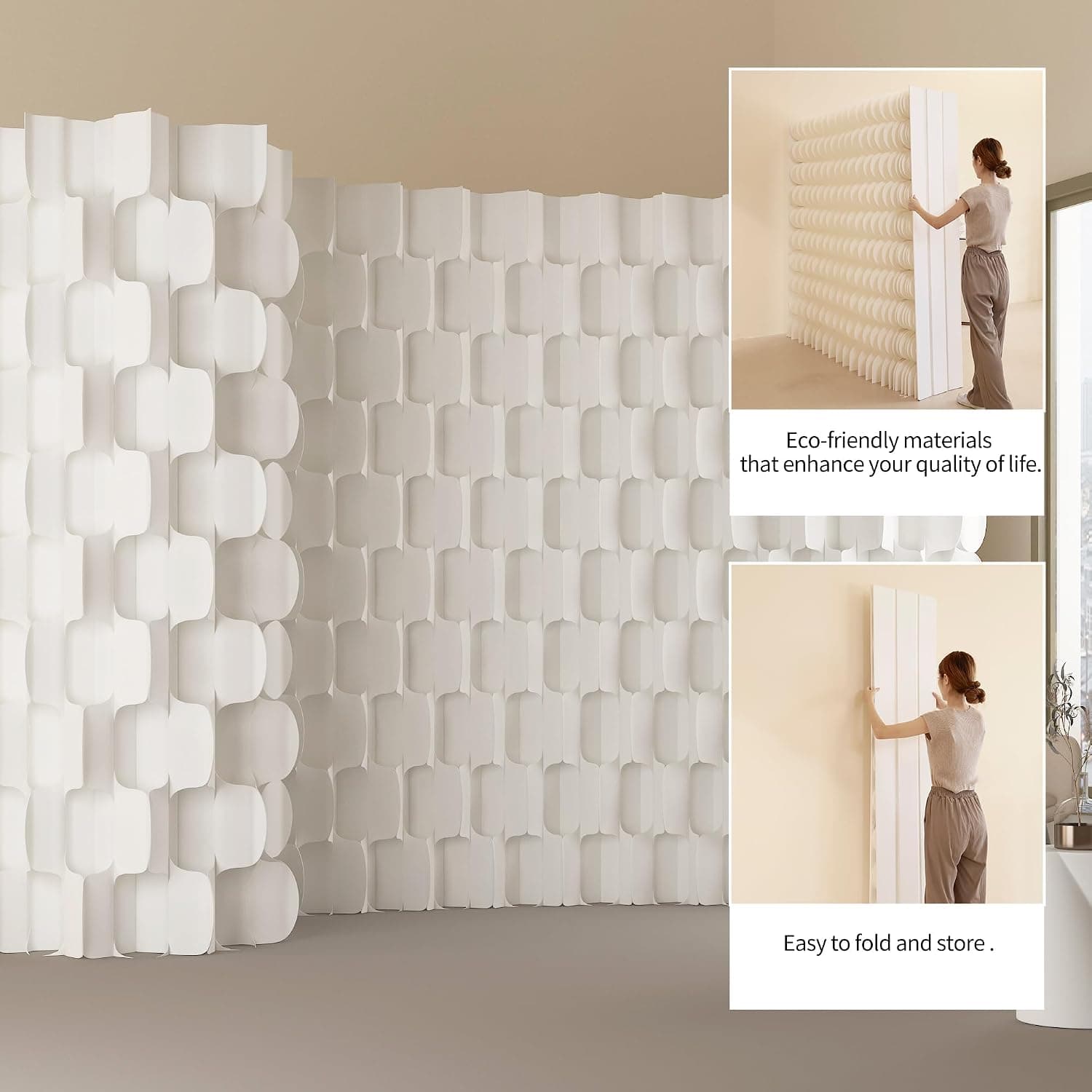 HELLOpoper Room Divider Privacy Screen Foldable partition Wall Kraft Paper,Living Rooms, Transformable for Offices and Beauty Salons
