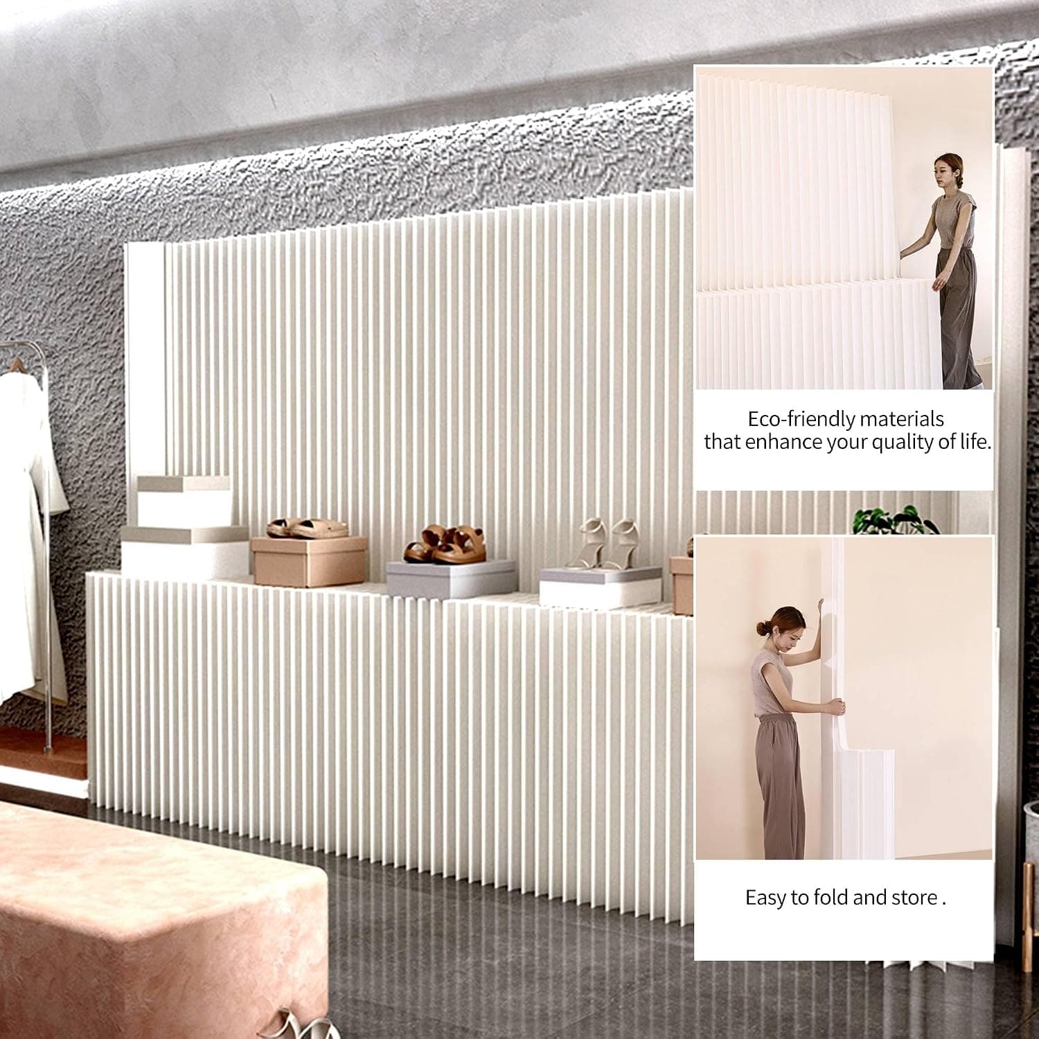 HELLOpoper Foldable Paper Art Display Stand with Shelves, Eco-Friendly, for Exhibition, Sample, Cosmetics, Bags, Shoes, Commercial Use