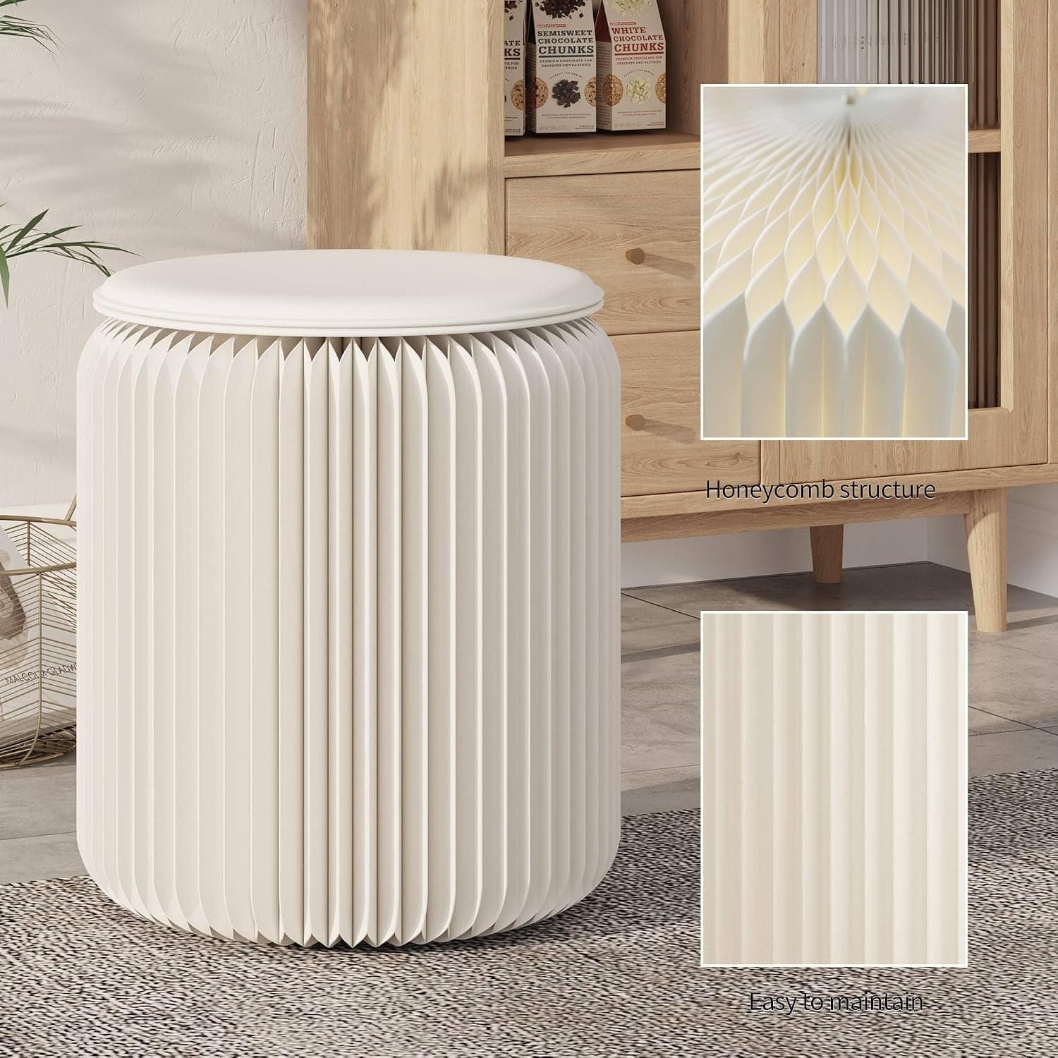 HELLOpoper Creative Fashion Cowhide Round Stool,Foldable,No Assembly Required,Suitable for Various Scenarios:Living Room,Bedroom,Exhibition,