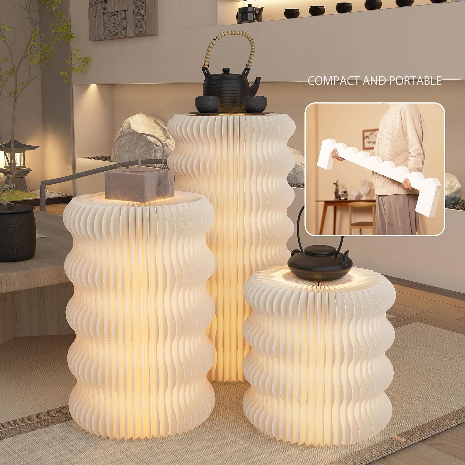 HELLOpoper Foldable Cylinder Pedestal Stands, Kraft Paper Display Stand for Store,Wedding,Party,Exhibition,Multifunctional Portable Table for Cake、Plants ArtworksJewelry