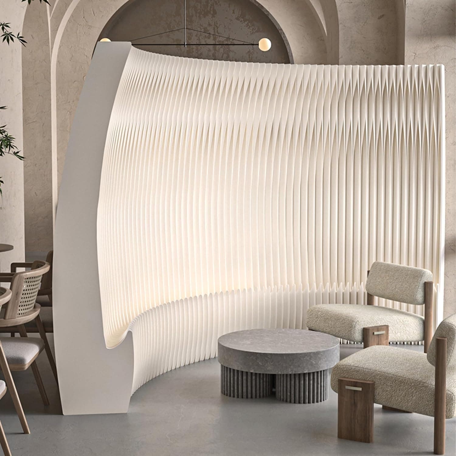 HELLOpoper Standalone partition Screen, a Multifunctional Folding Room Divider Made of Kraft Paper, Suitable for Various Settings Such as Living Rooms, Offices, and Beauty Salons.
