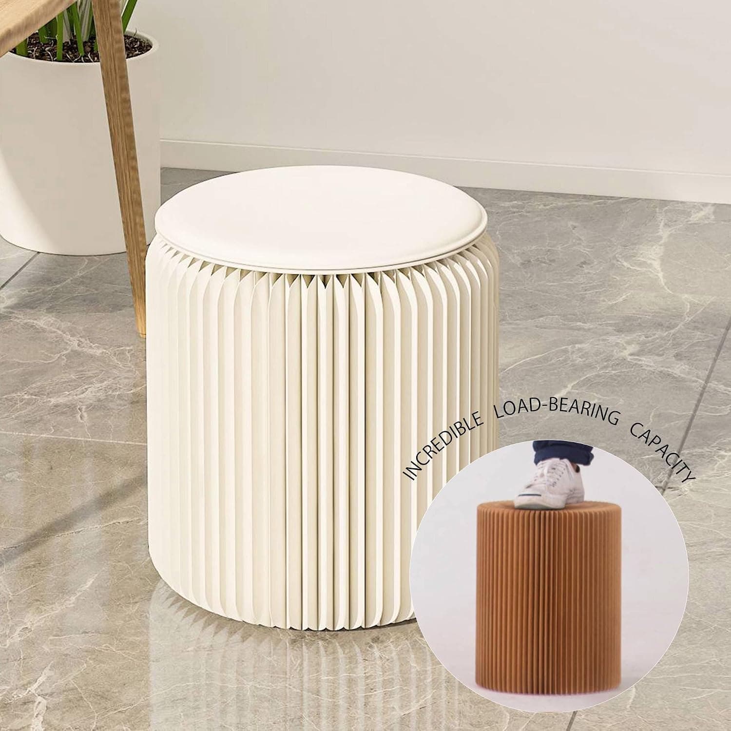 HELLOpoper Creative Fashion Cowhide Round Stool,Foldable,No Assembly Required,Suitable for Various Scenarios:Living Room,Bedroom,Exhibition,