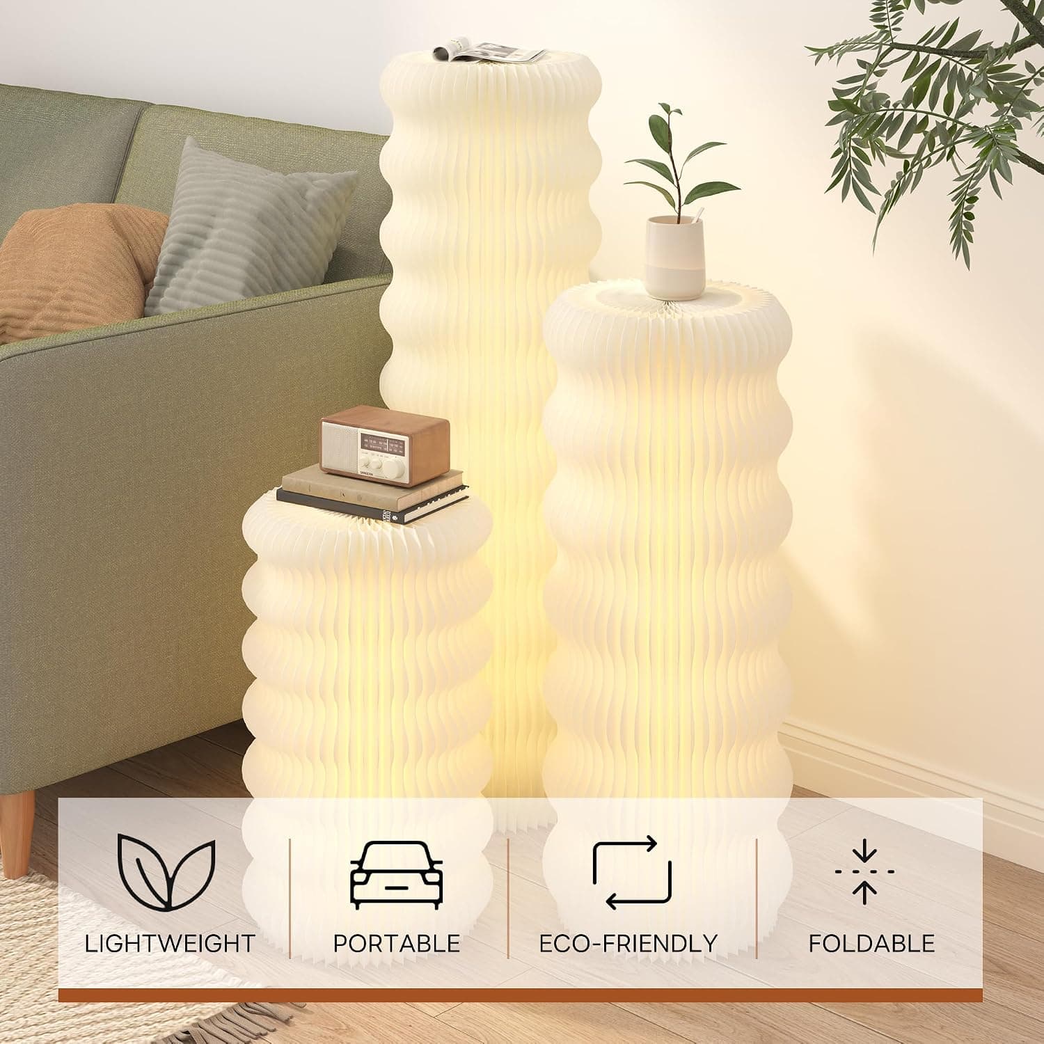 HELLOpoper Foldable Cylinder Pedestal Stands, Kraft Paper Display Stand for Store,Wedding,Party,Exhibition,Multifunctional Portable Table for Cake、Plants ArtworksJewelry