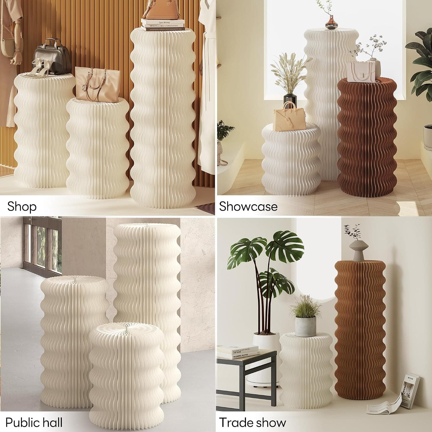 HELLOpoper Foldable Cylinder Pedestal Stands, Kraft Paper Display Stand for Store,Wedding,Party,Exhibition,Multifunctional Portable Table for Cake、Plants ArtworksJewelry