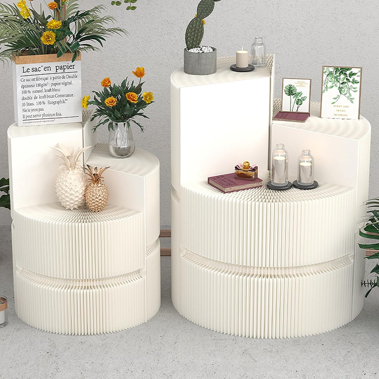 HELLOpoper Foldable Cylinder Pedestal Stands, Kraft Paper Display Stand for Store,Wedding,Party,Exhibition,Multifunctional Portable Table for Cake Plants Artworks Jewelry