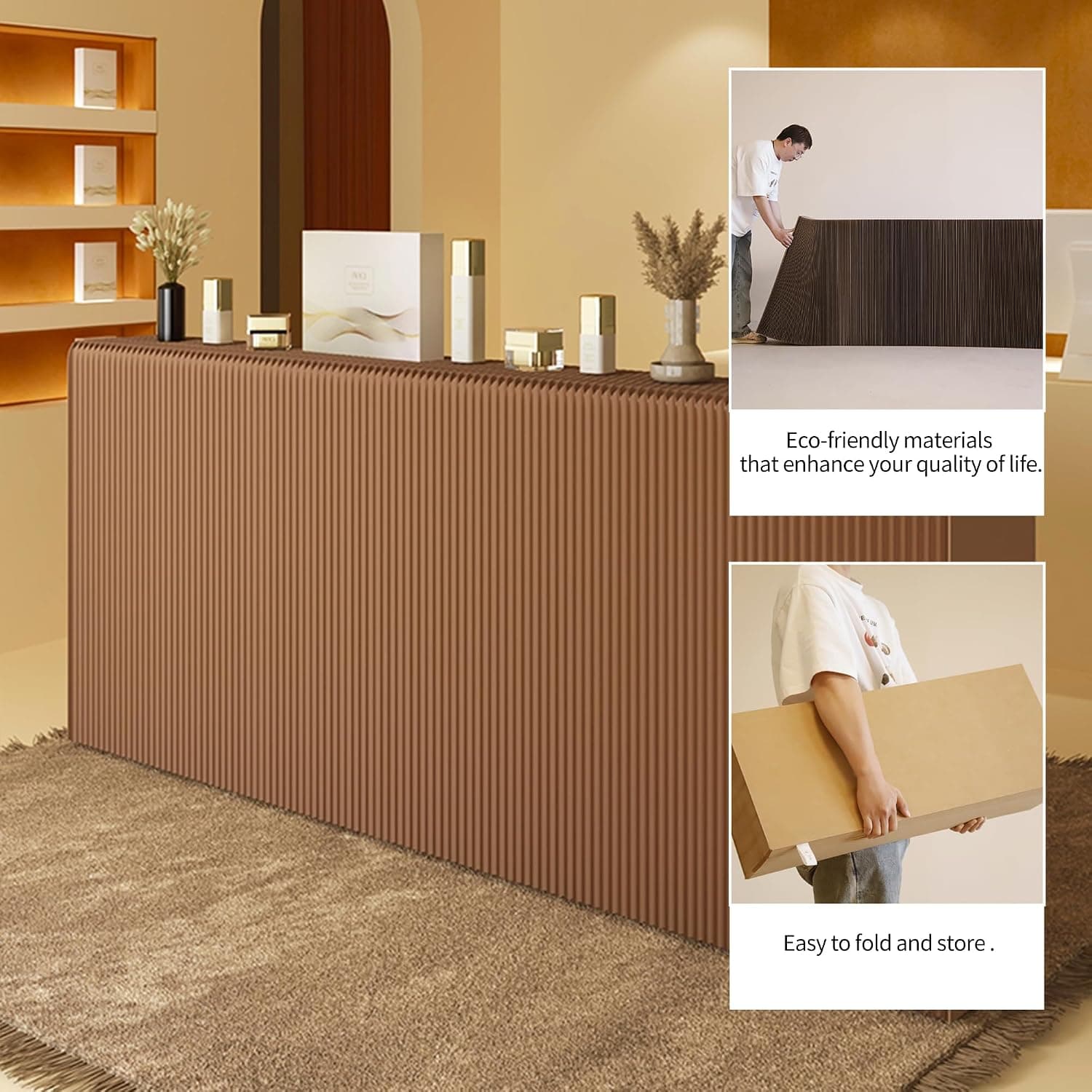 HELLOpoper Folding Room Partition Screen in Kraft Paper Material, Multi-Purpose for Offices, Living Rooms, and Beauty Salons, Partition Screen