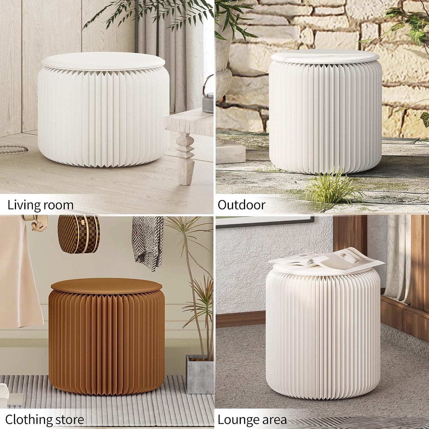 HELLOpoper Creative Fashion Cowhide Round Stool,Foldable,No Assembly Required,Suitable for Various Scenarios:Living Room,Bedroom,Exhibition,