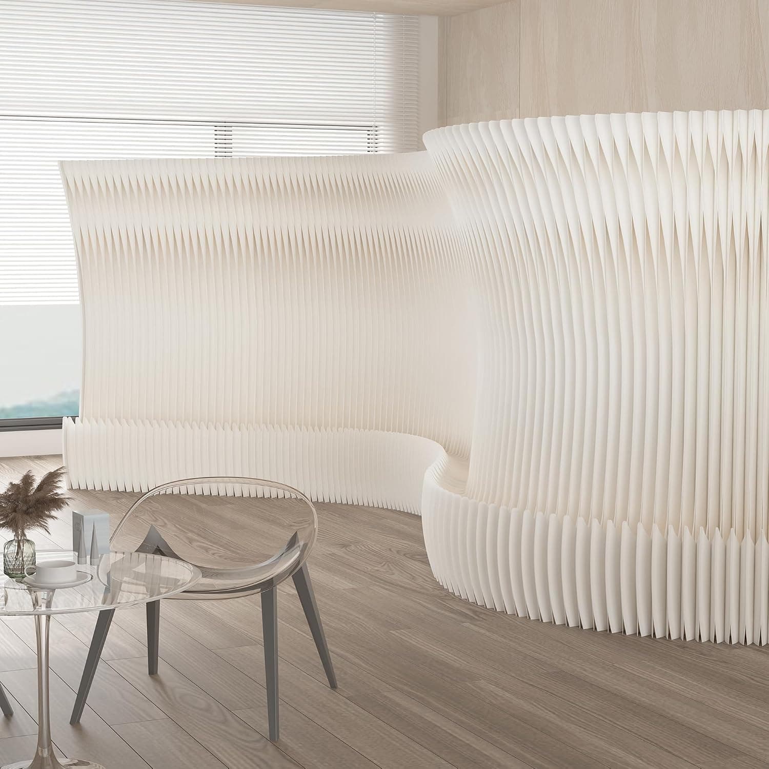 HELLOpoper Standalone partition Screen, a Multifunctional Folding Room Divider Made of Kraft Paper, Suitable for Various Settings Such as Living Rooms, Offices, and Beauty Salons.