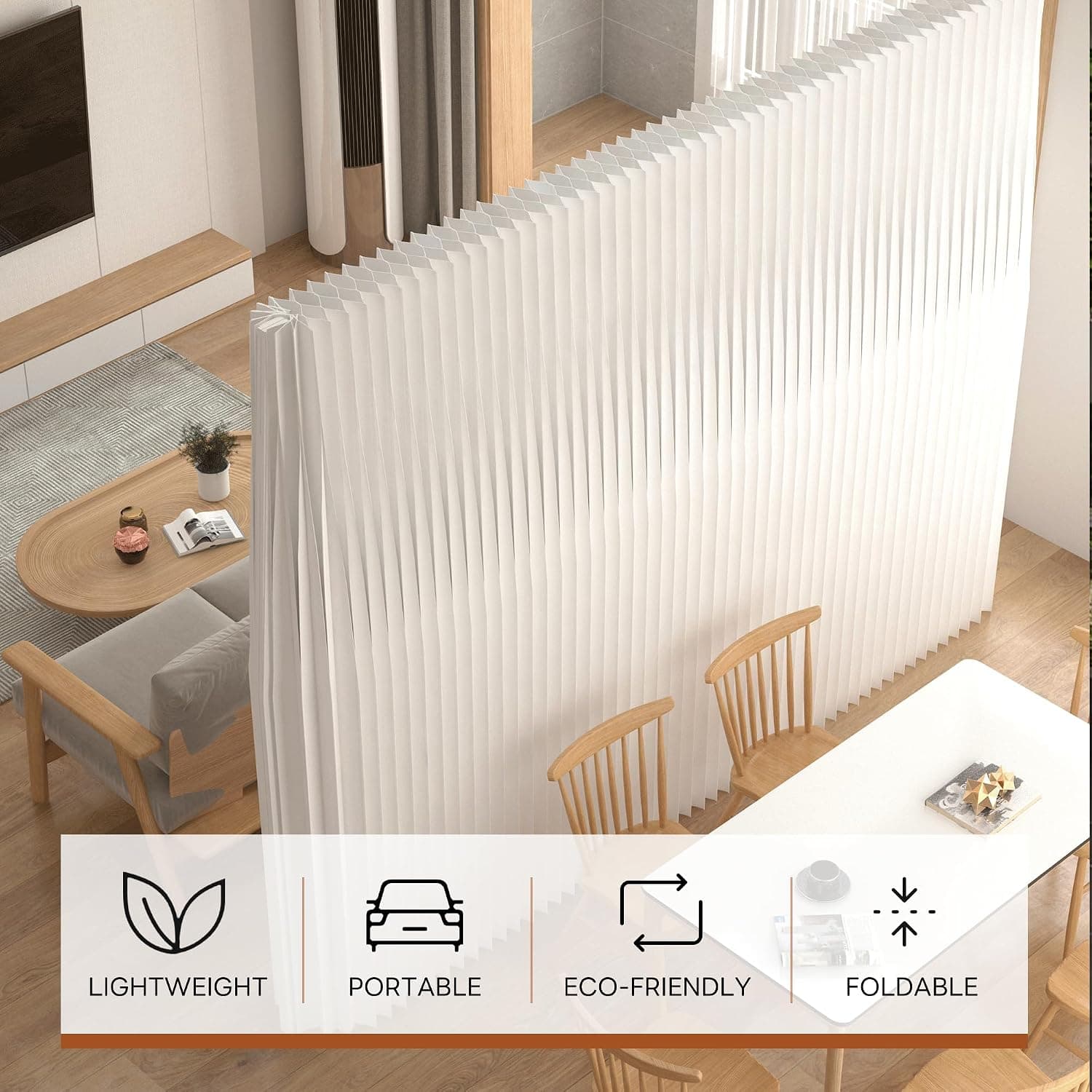 Paper Room Divider, Foldable Privacy Screen Partition Wall, Portable Temporary Wall Divider for Office Dorm Studio, Stable Trapezoid Base Space Saving Separator, White