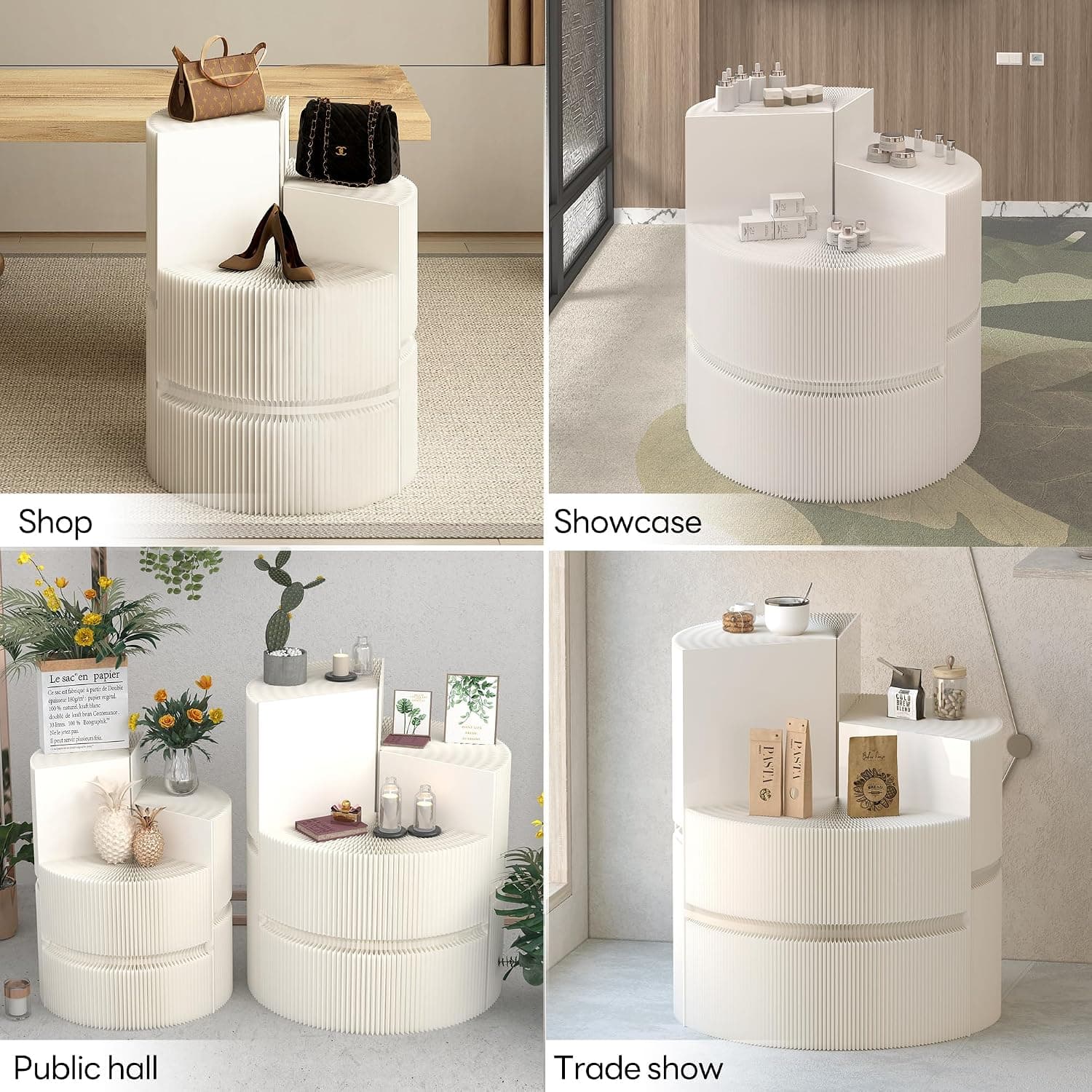 HELLOpoper Foldable Cylinder Pedestal Stands, Kraft Paper Display Stand for Store,Wedding,Party,Exhibition,Multifunctional Portable Table for Cake Plants Artworks Jewelry