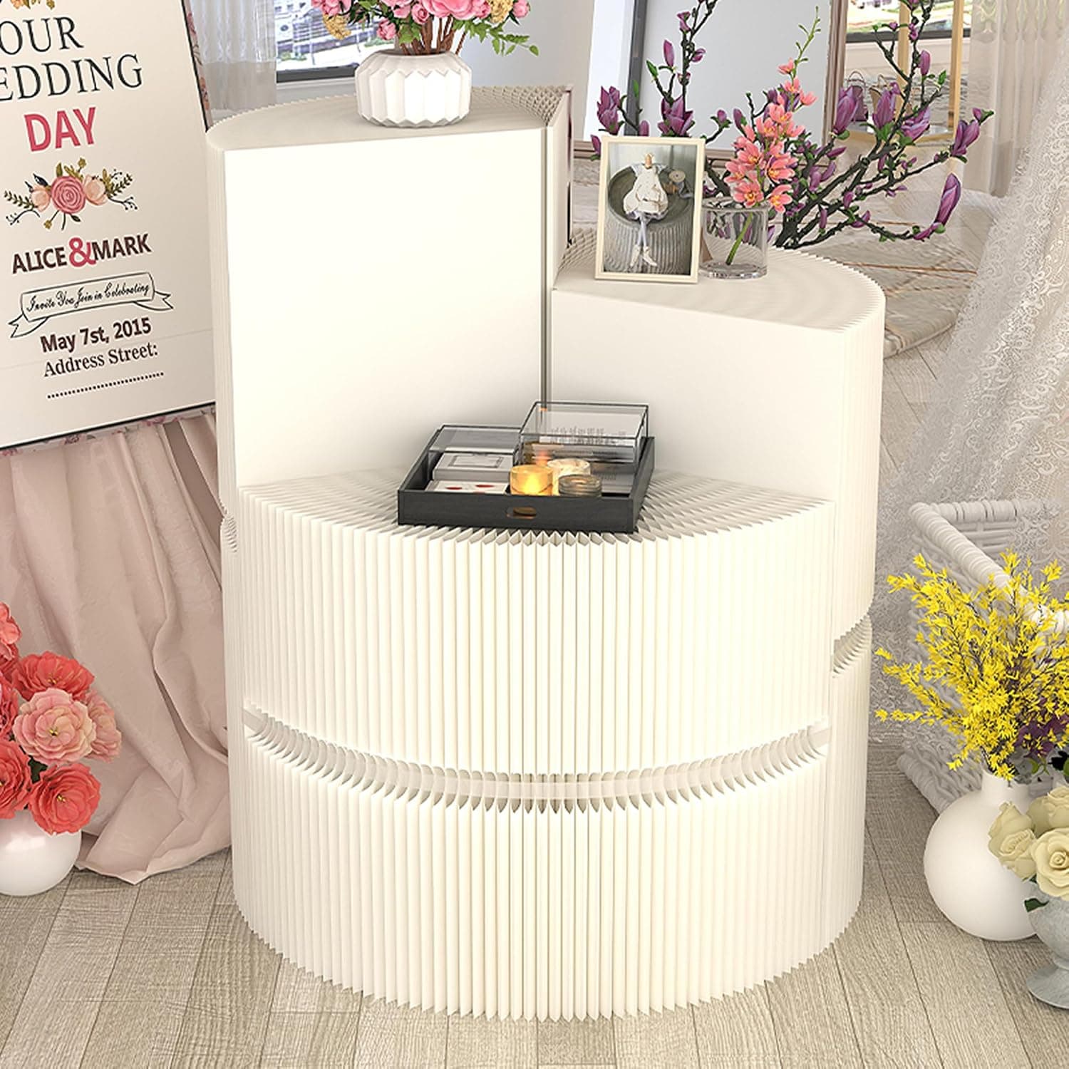 HELLOpoper Foldable Cylinder Pedestal Stands, Kraft Paper Display Stand for Store,Wedding,Party,Exhibition,Multifunctional Portable Table for Cake Plants Artworks Jewelry