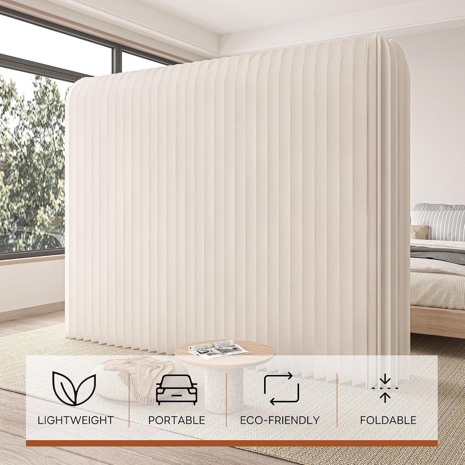 HELLOpoperFolding Room Partition Screen in Kraft Paper Material, Multi-Purpose for Offices, Living Rooms, and Beauty Salons Freestanding Partition Screen