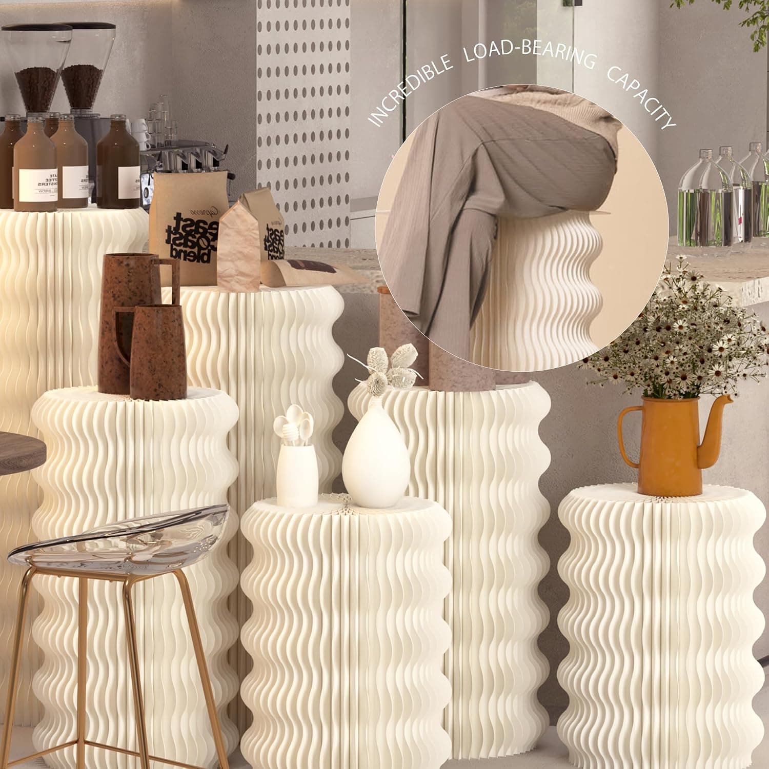 HELLOpoper Foldable Cylinder Pedestal Stands, Kraft Paper Display Stand for Store,Wedding,Party,Exhibition,Multifunctional Portable Table for Cake、Plants ArtworksJewelry