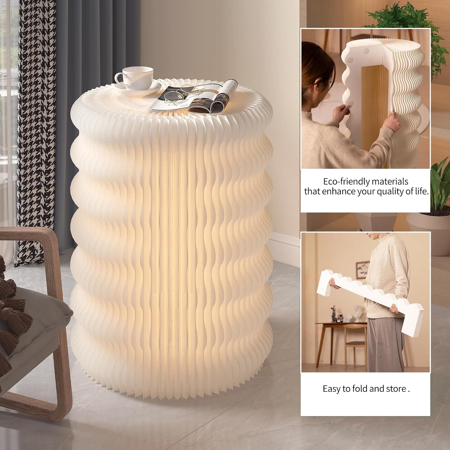 HELLOpoper Foldable Cylinder Pedestal Stands, Kraft Paper Display Stand for Store,Wedding,Party,Exhibition,Multifunctional Portable Table for Cake、Plants ArtworksJewelry