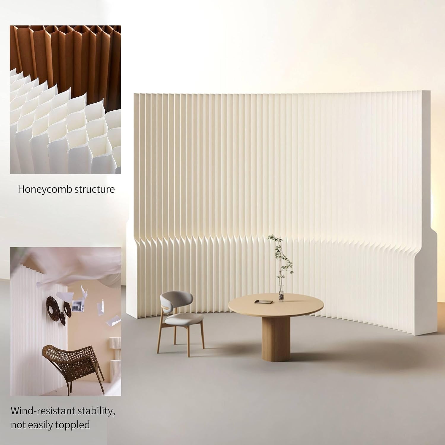 HELLOpoperRoom Divider Privacy Screen Foldable partition Wall Kraft Paper, Living Rooms,Transformable for Offices, and Beauty Salons
