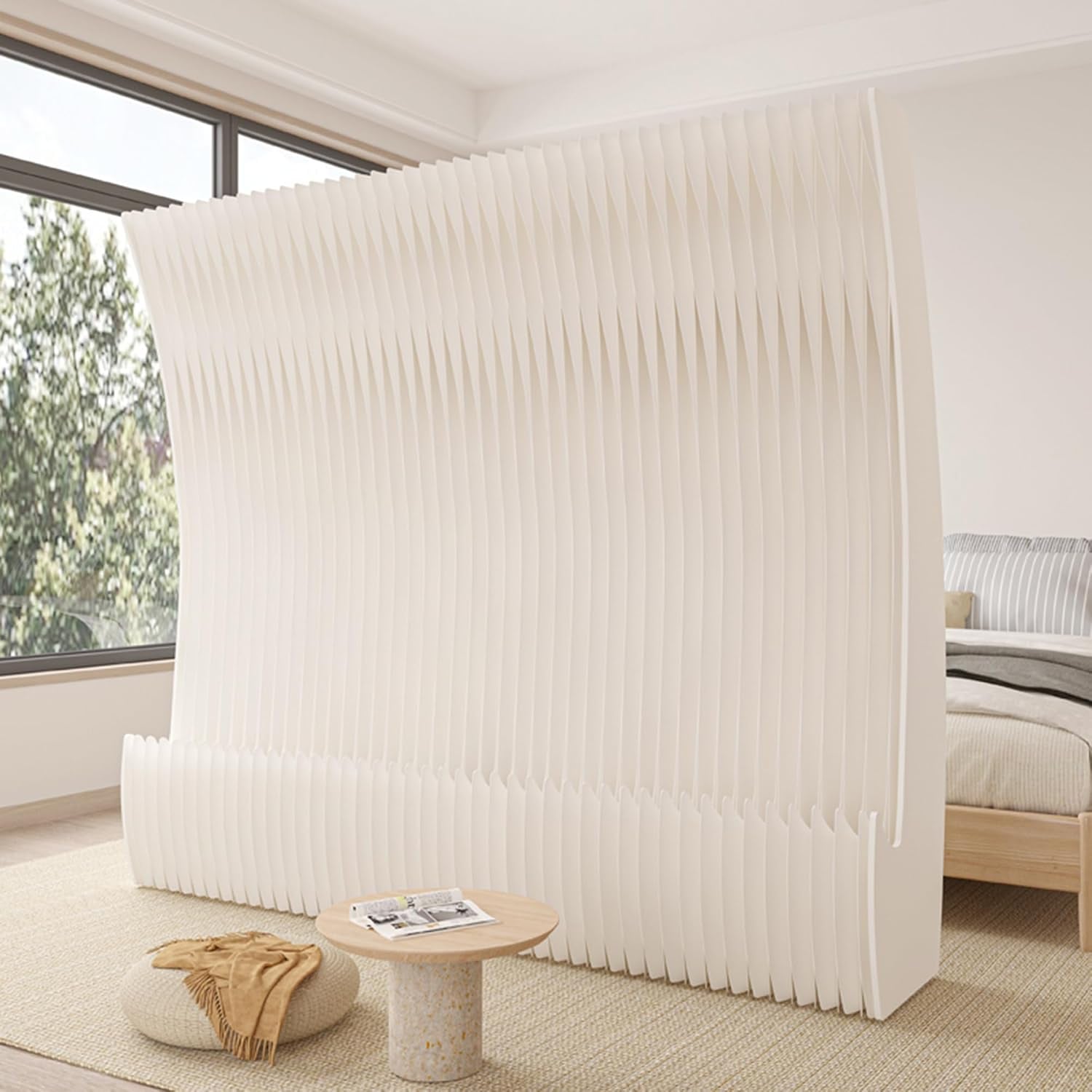 HELLOpoper Standalone partition Screen, a Multifunctional Folding Room Divider Made of Kraft Paper, Suitable for Various Settings Such as Living Rooms, Offices, and Beauty Salons.