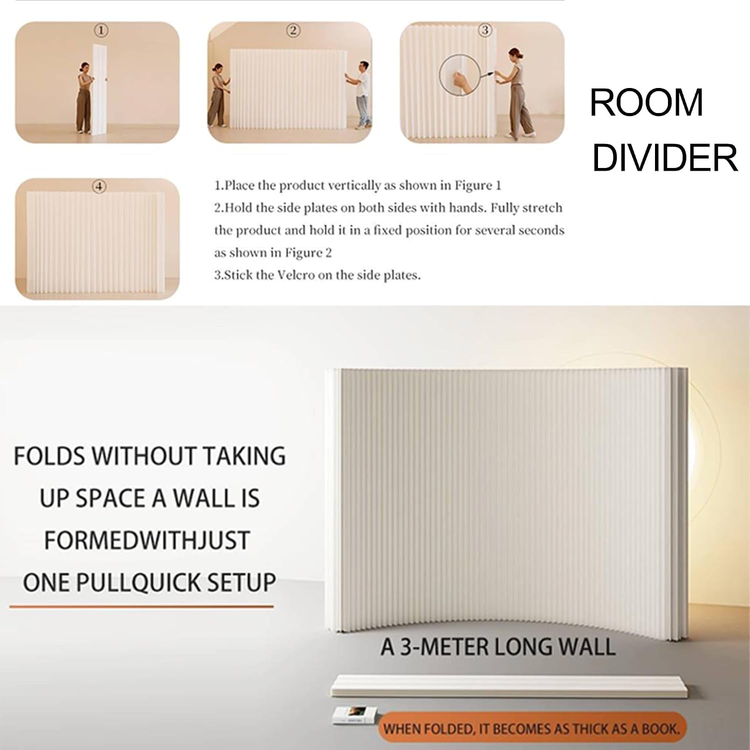 Folding Room Divider, Portable Privacy Screen Partition Wall,Lightweight Freestanding, Strong Stability, Varied Shapes and Length, Just Pull Use for Home/Office/Shop/Exhibition