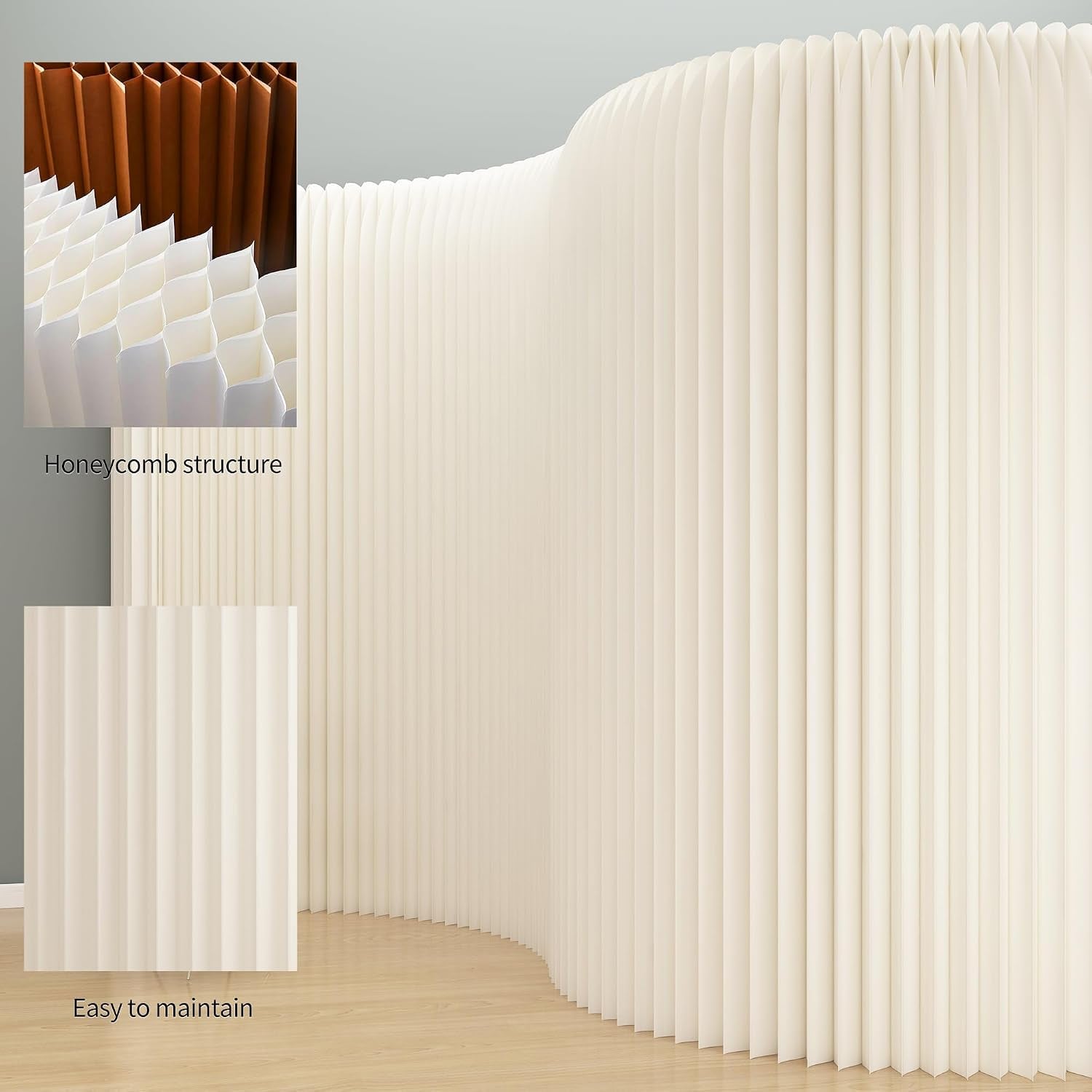 HELLOpoperFolding Room Partition Screen in Kraft Paper Material, Multi-Purpose for Offices, Living Rooms, and Beauty Salons Freestanding Partition Screen